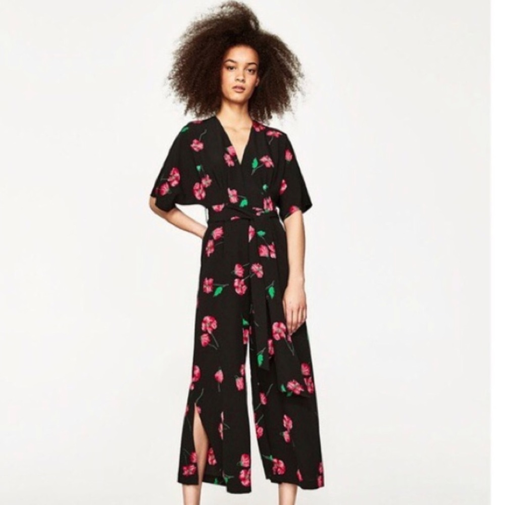 ZARA collection black floral jumpsuit